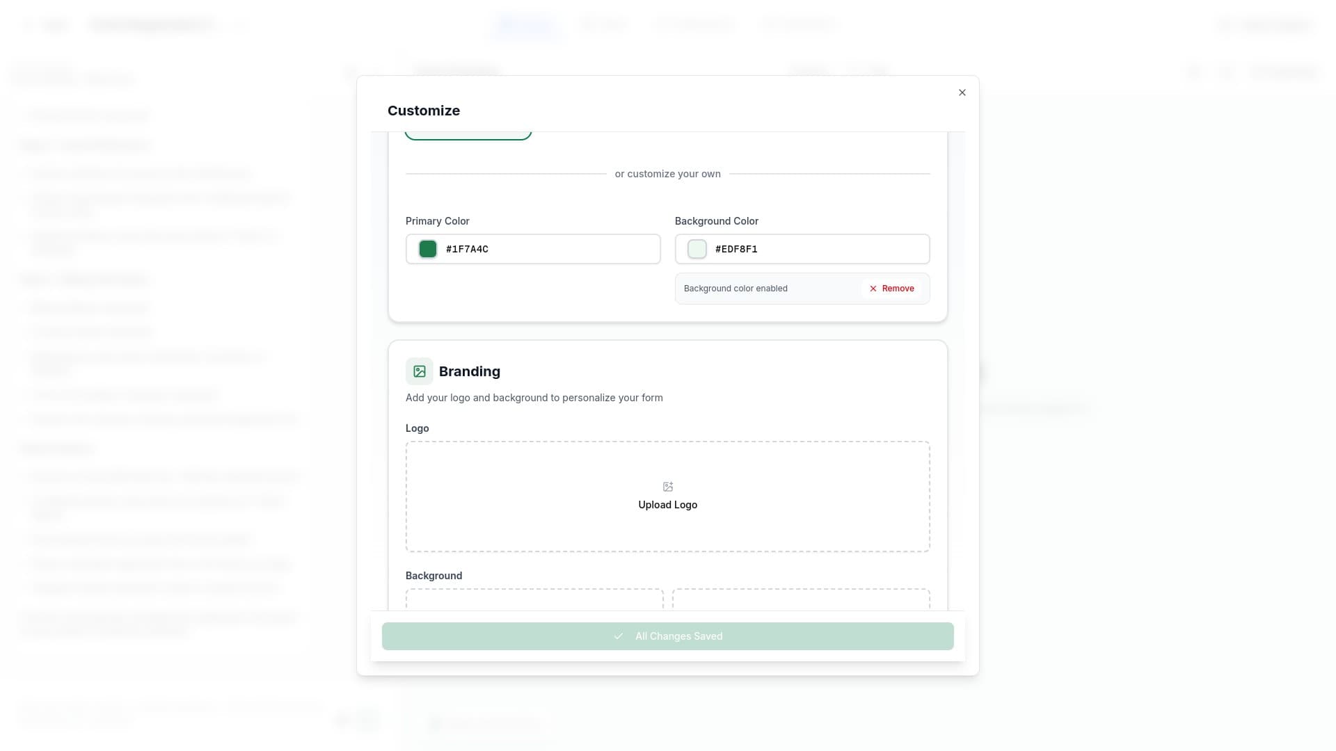Branding section with logo upload