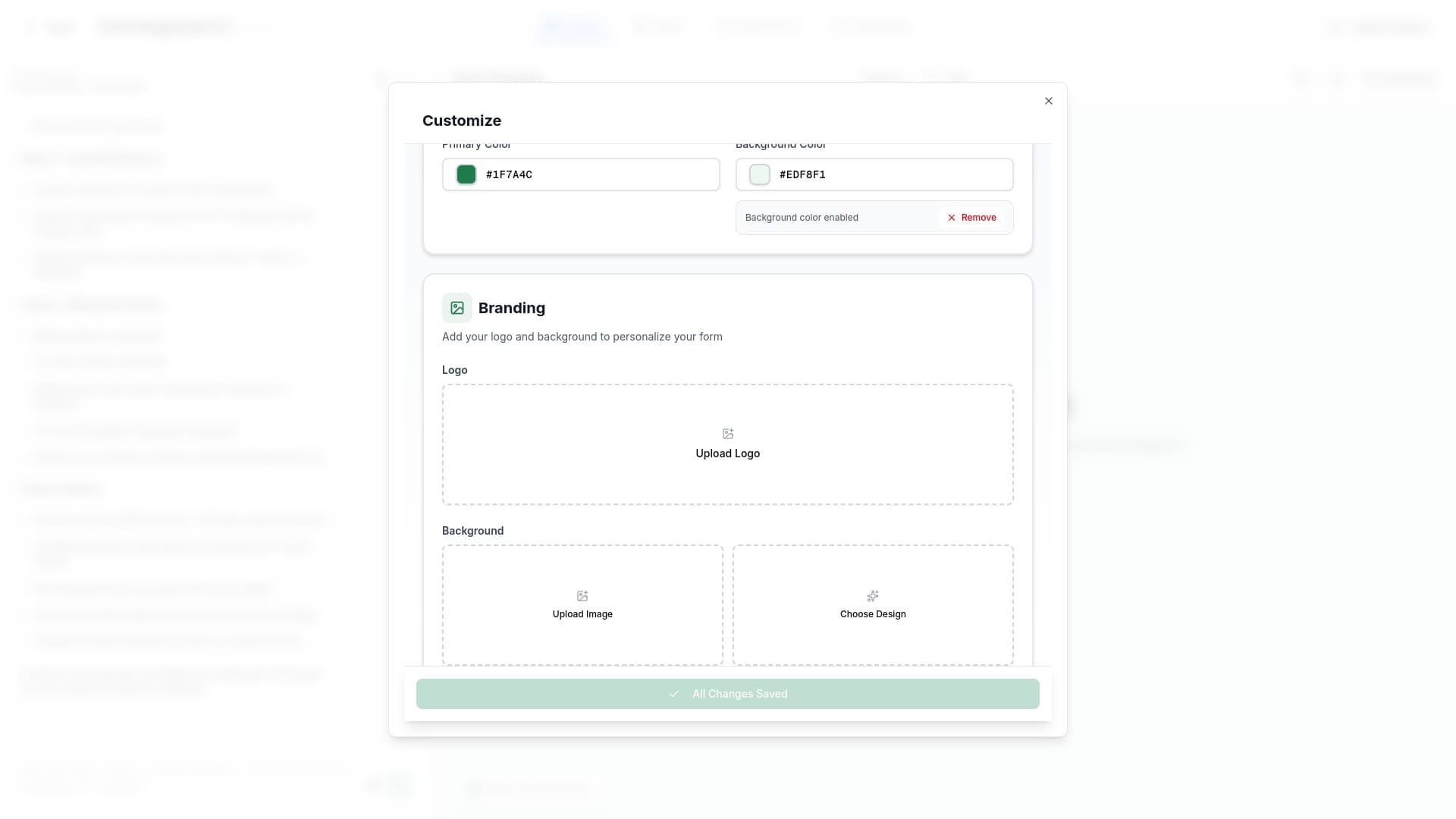 Branding section with background options