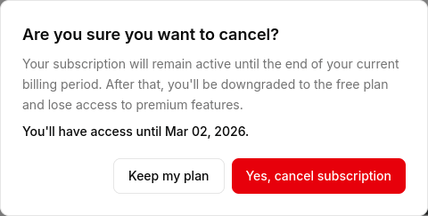 Cancel confirmation dialog