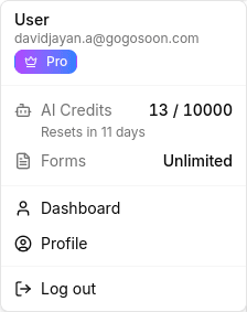 Profile dropdown menu
