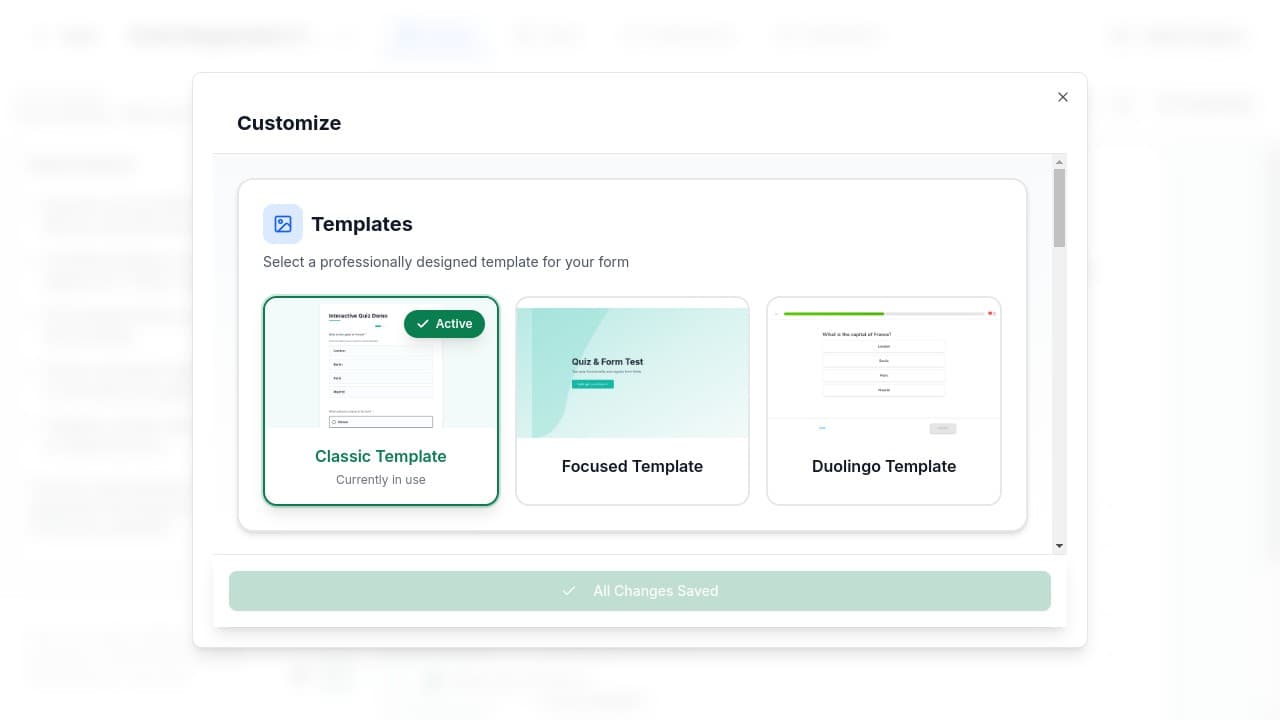 Templates section showing available options