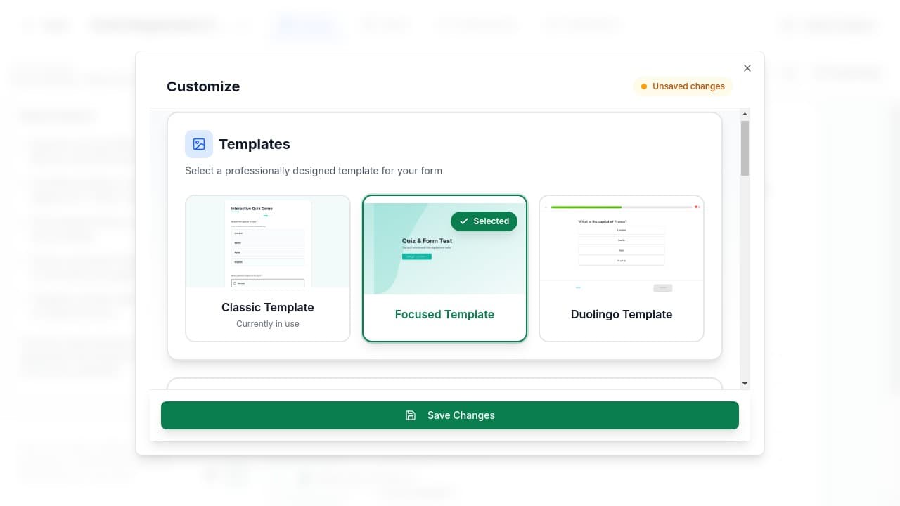 New template selected with unsaved changes