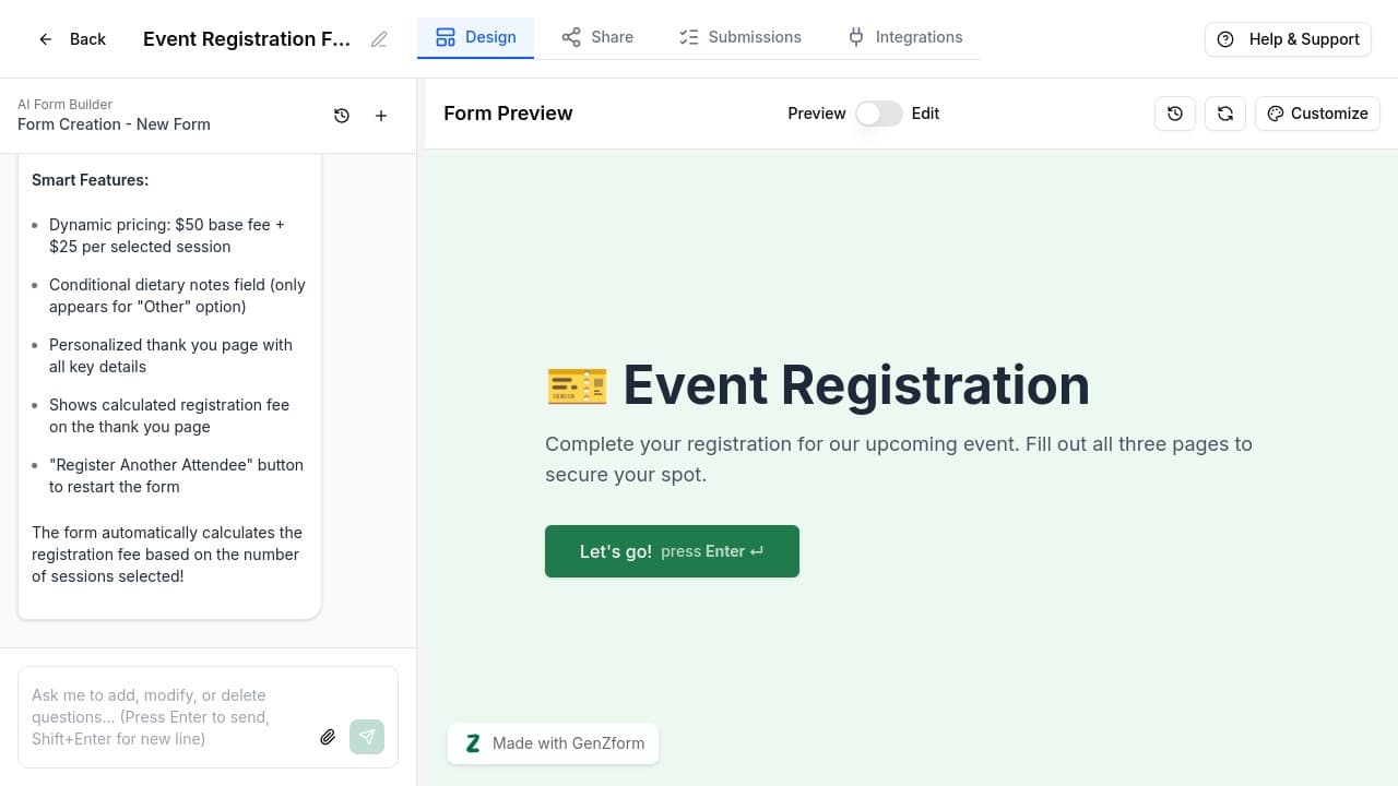 Form preview with new Focused template applied