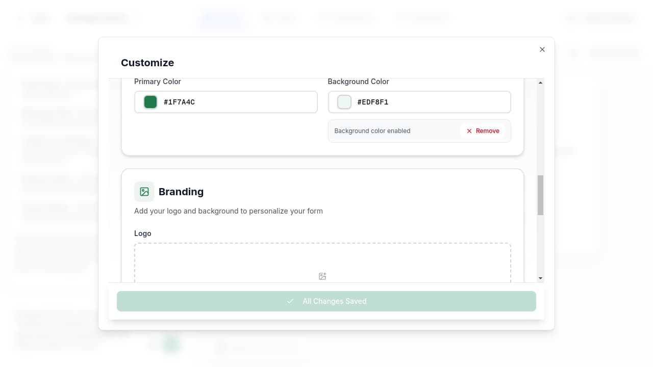 Branding section with logo and background options