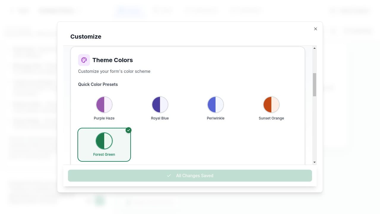 Theme colors section with color presets