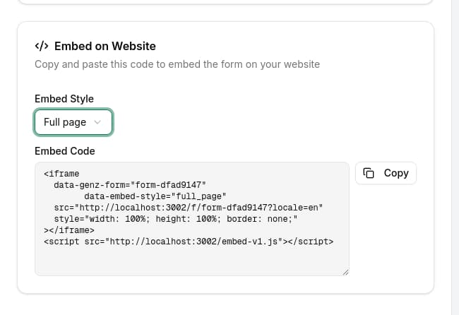 Full page embed options