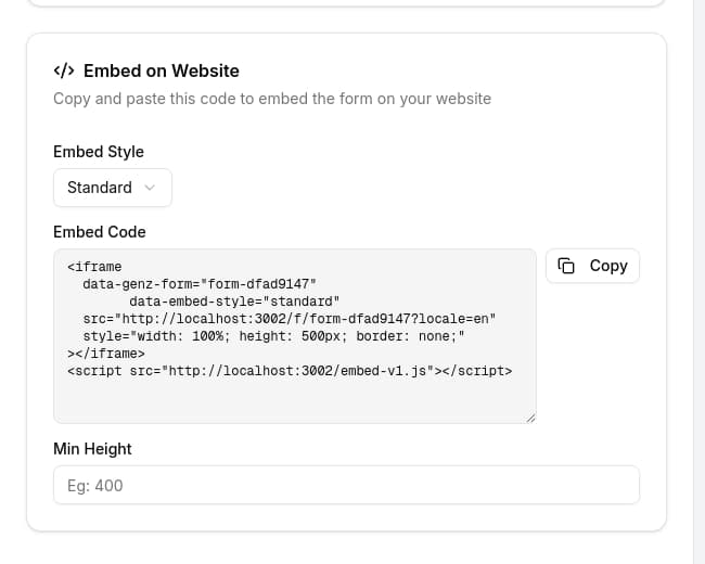 Standard embed options