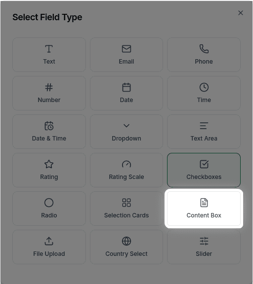 Content Box in the field type selector