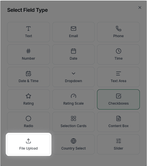 File Upload in the field type selector