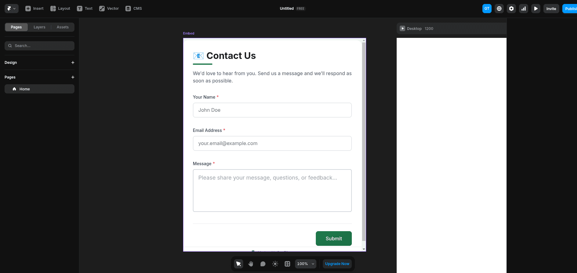 GenZform embedded in Framer