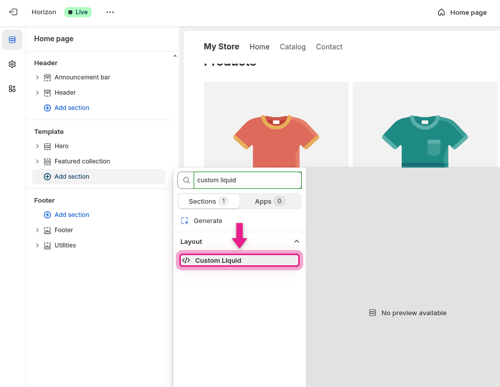 Select Custom Liquid from results