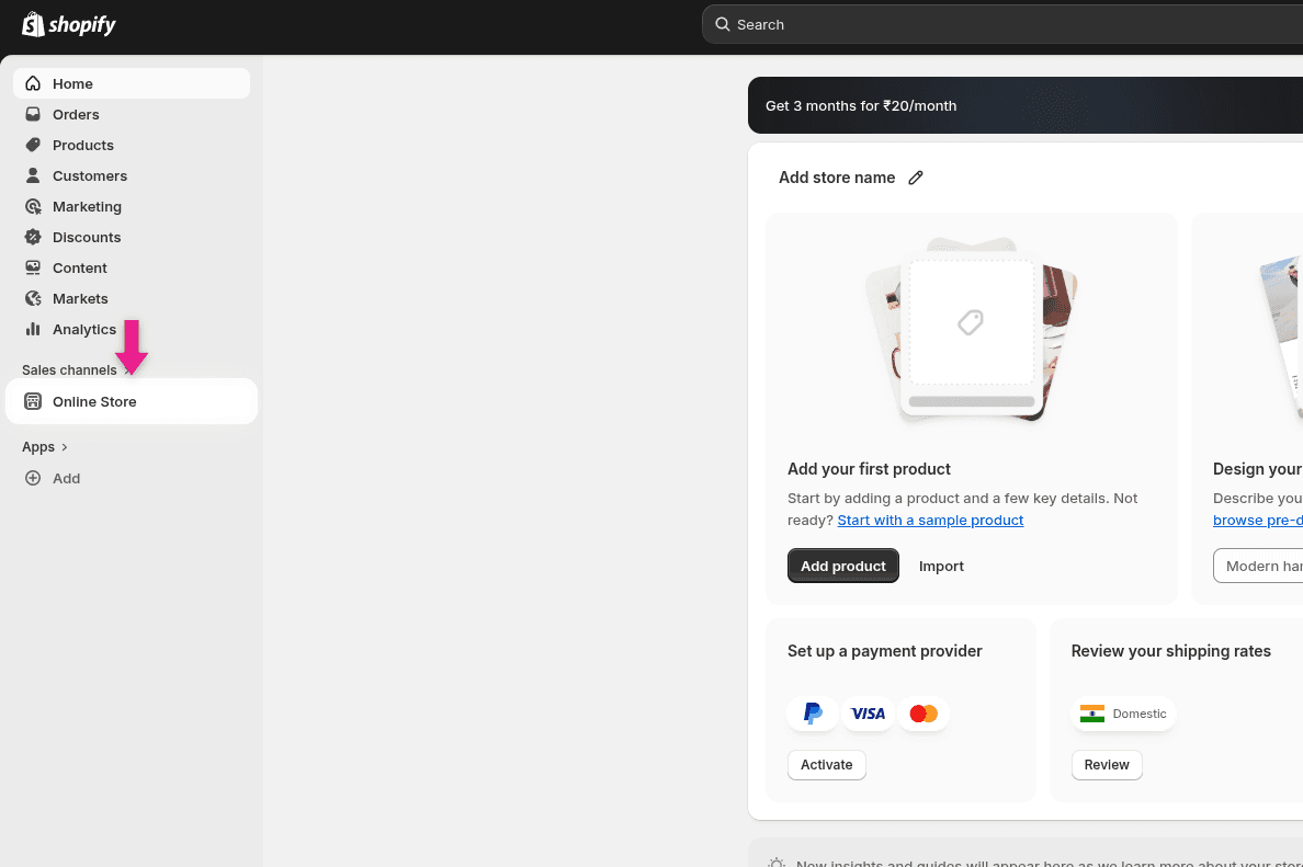 Click Online Store in Shopify sidebar