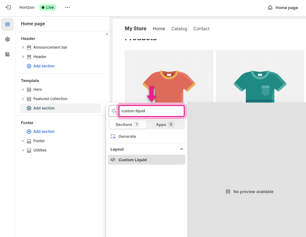 Search for custom liquid