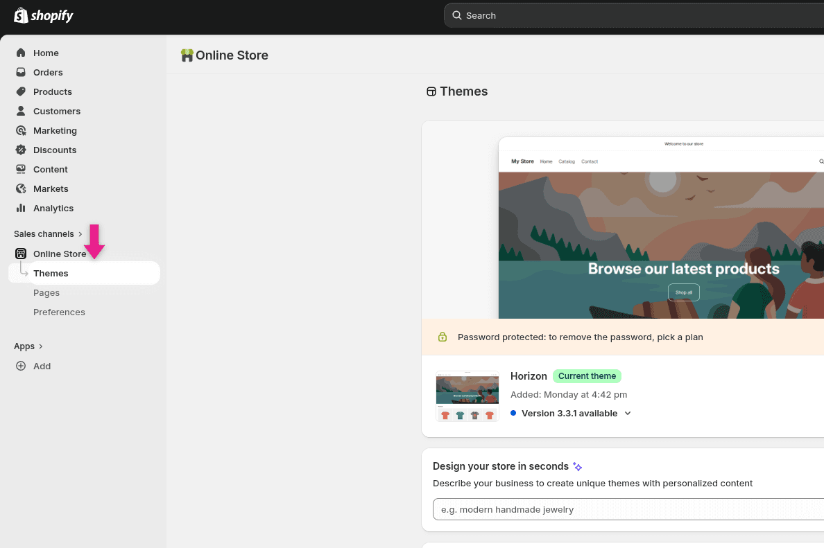 Click Themes in Online Store menu