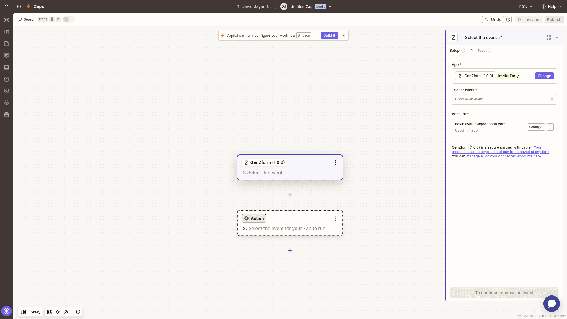 GenZform account connected in Zapier