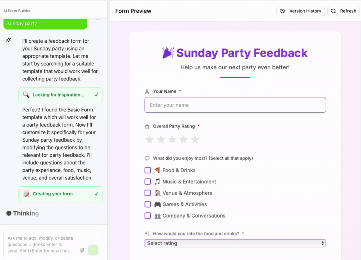 Chat with AI to create your form