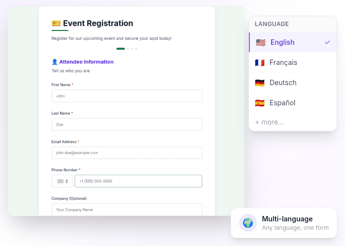 Un Formulaire, Toutes les Langues