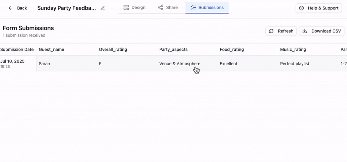Receive instant email as user submit, export the CSV