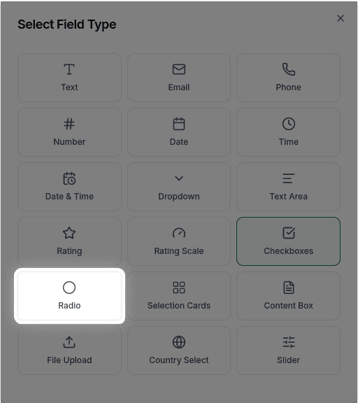 Radio buttons in the field type selector