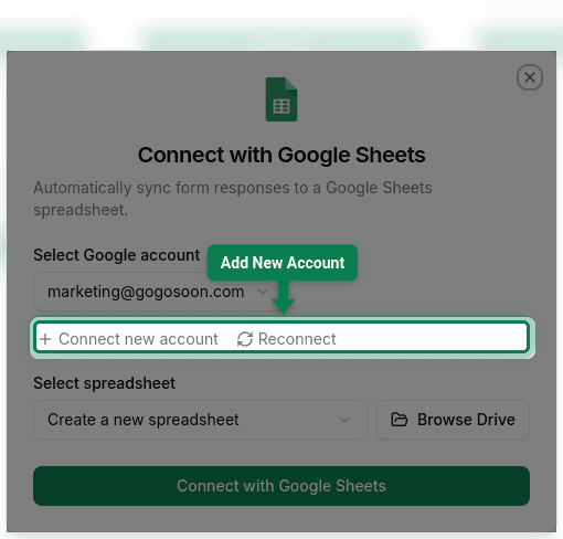 Dialog showing the Connect new account button
