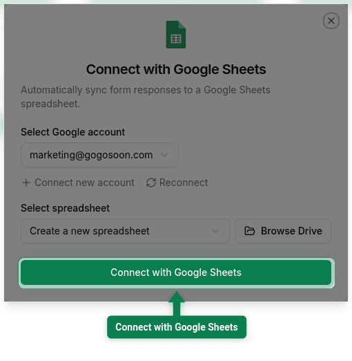 Connect with Google Sheets button highlighted